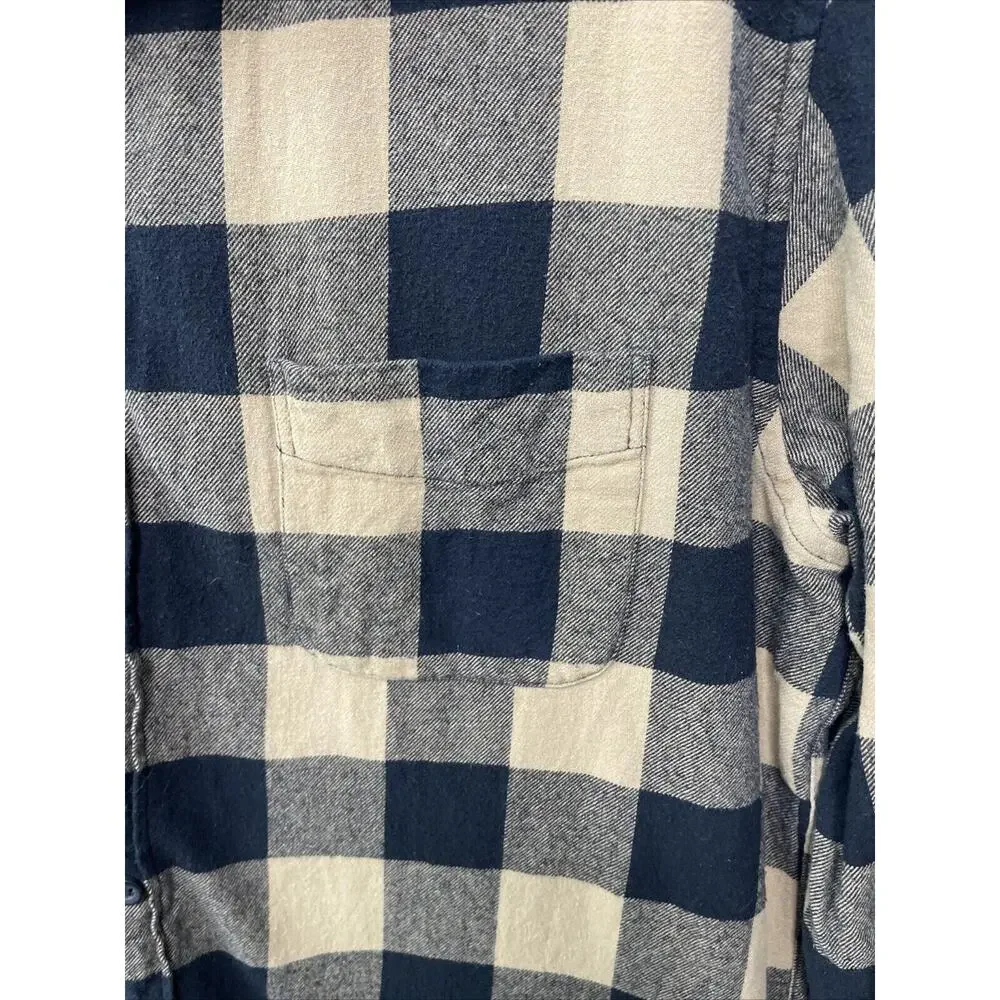 J. Crew Plaid Black Tan Flannel Button Up Shirt Pocket XL Lumber‎ Rugged Camp